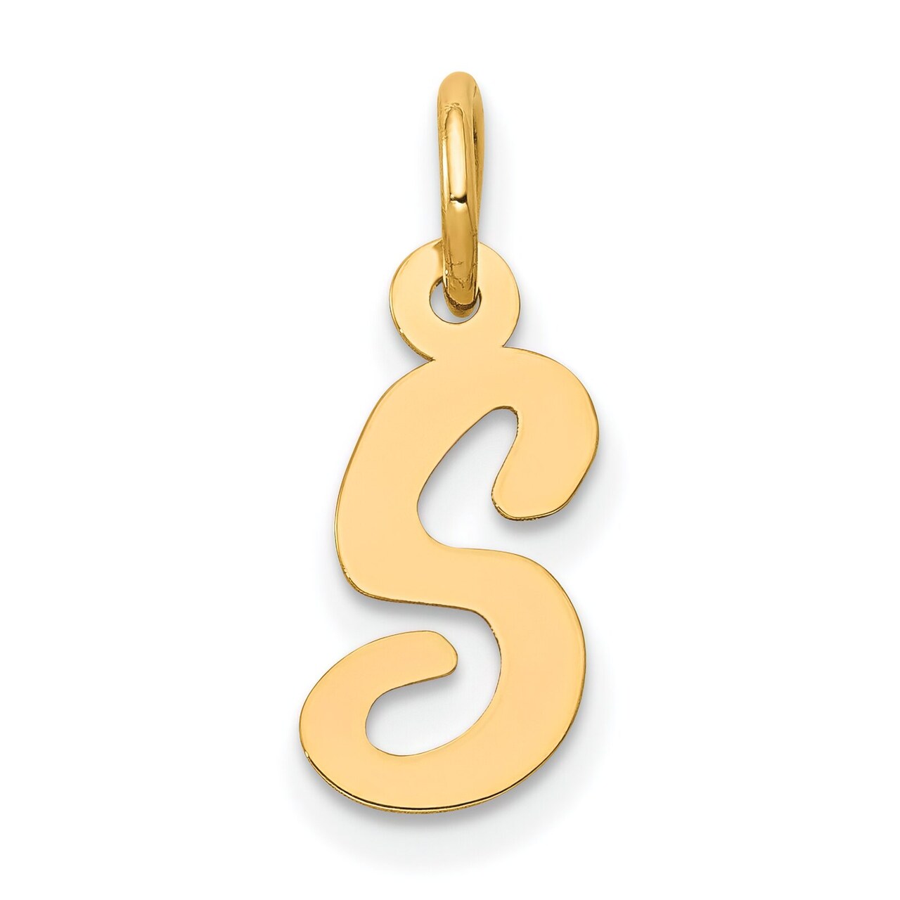 14K Yellow Gold Small Script Initial Letter S Charm Jewerly 17mm x 8mm